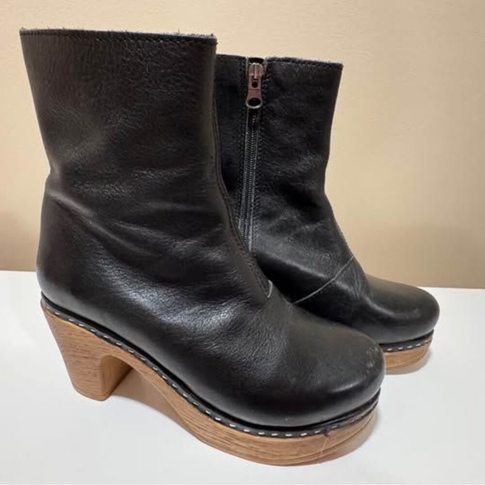 Calou Stockholm Black Leather Clog Boots, EU 37 (US 6.5-7)